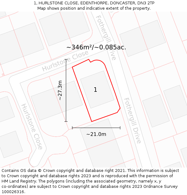 1, HURLSTONE CLOSE, EDENTHORPE, DONCASTER, DN3 2TP: Plot and title map