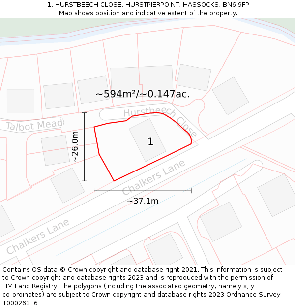 1, HURSTBEECH CLOSE, HURSTPIERPOINT, HASSOCKS, BN6 9FP: Plot and title map