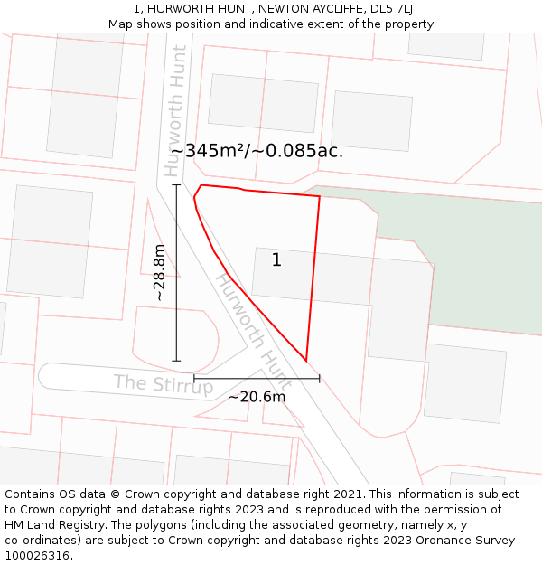 1, HURWORTH HUNT, NEWTON AYCLIFFE, DL5 7LJ: Plot and title map