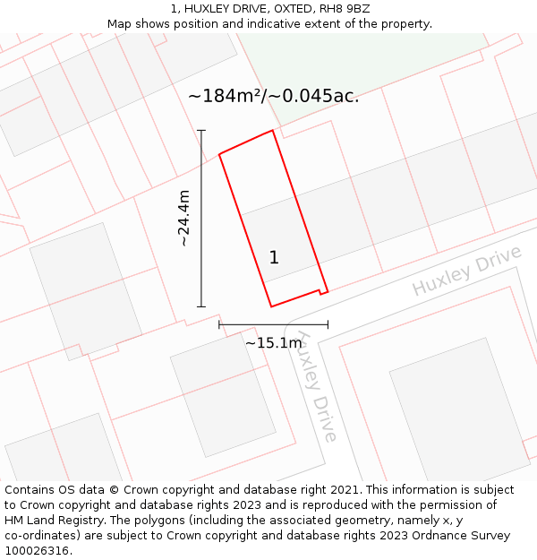 1, HUXLEY DRIVE, OXTED, RH8 9BZ: Plot and title map