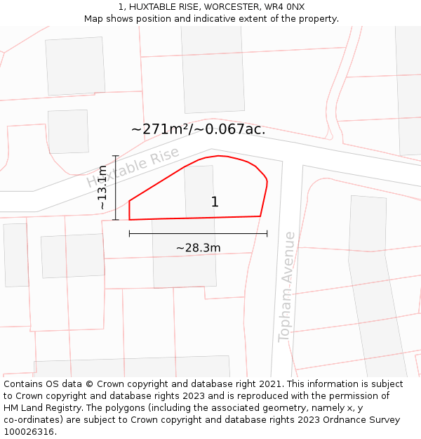 1, HUXTABLE RISE, WORCESTER, WR4 0NX: Plot and title map