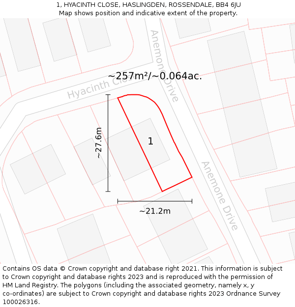 1, HYACINTH CLOSE, HASLINGDEN, ROSSENDALE, BB4 6JU: Plot and title map