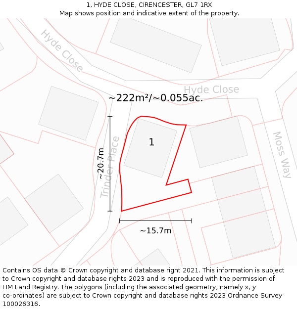 1, HYDE CLOSE, CIRENCESTER, GL7 1RX: Plot and title map