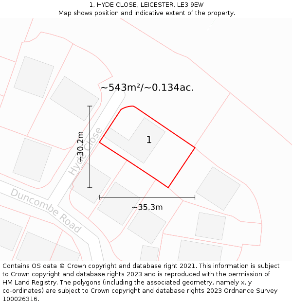 1, HYDE CLOSE, LEICESTER, LE3 9EW: Plot and title map