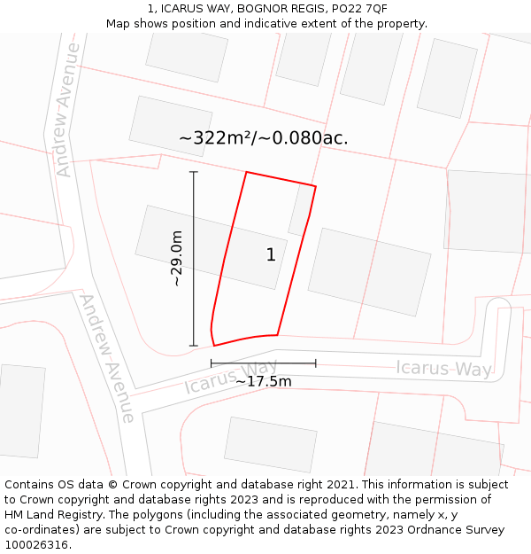 1, ICARUS WAY, BOGNOR REGIS, PO22 7QF: Plot and title map