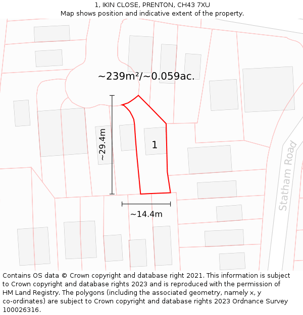 1, IKIN CLOSE, PRENTON, CH43 7XU: Plot and title map