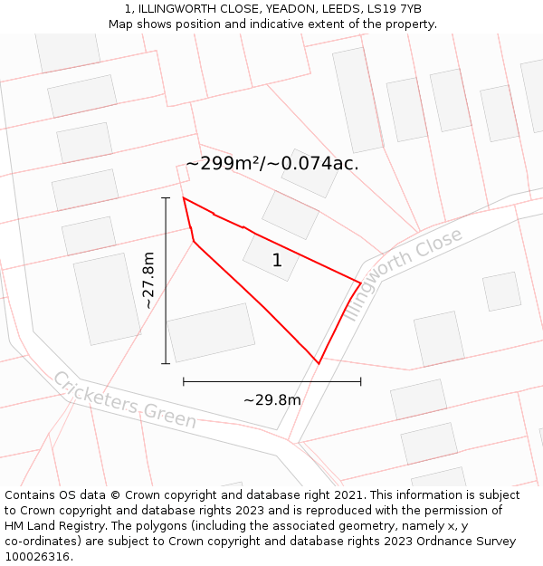 1, ILLINGWORTH CLOSE, YEADON, LEEDS, LS19 7YB: Plot and title map