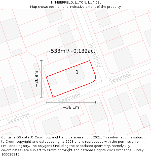 1, IMBERFIELD, LUTON, LU4 0EL: Plot and title map