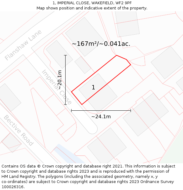 1, IMPERIAL CLOSE, WAKEFIELD, WF2 9PF: Plot and title map