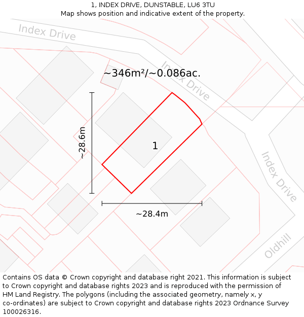 1, INDEX DRIVE, DUNSTABLE, LU6 3TU: Plot and title map
