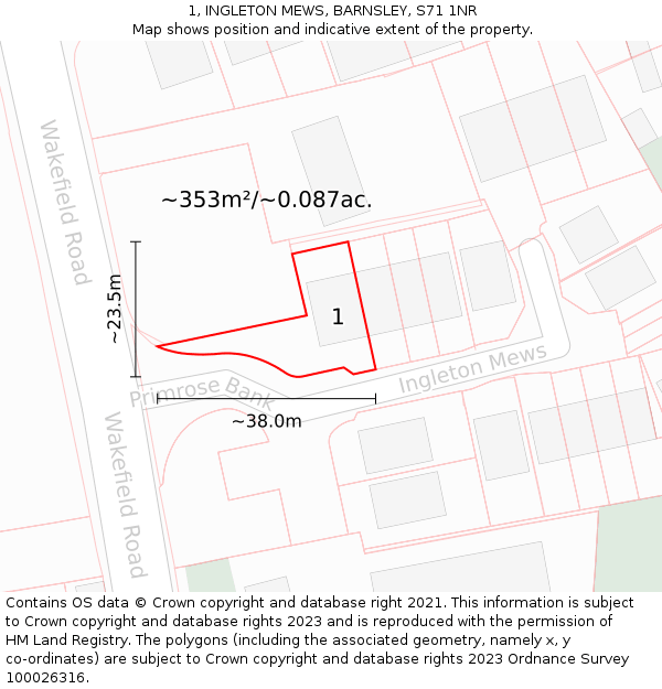 1, INGLETON MEWS, BARNSLEY, S71 1NR: Plot and title map
