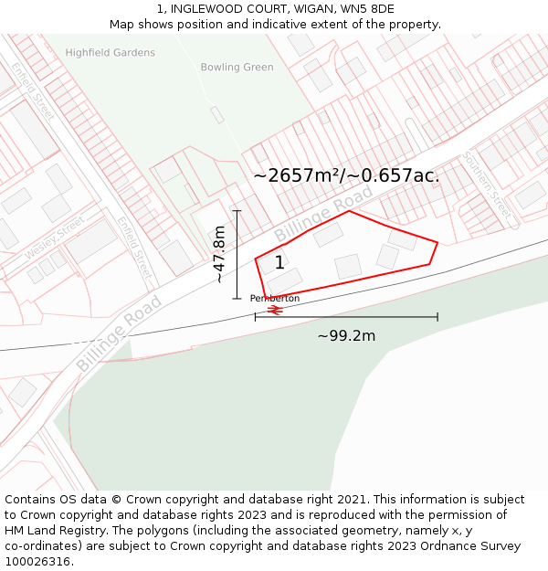1, INGLEWOOD COURT, WIGAN, WN5 8DE: Plot and title map