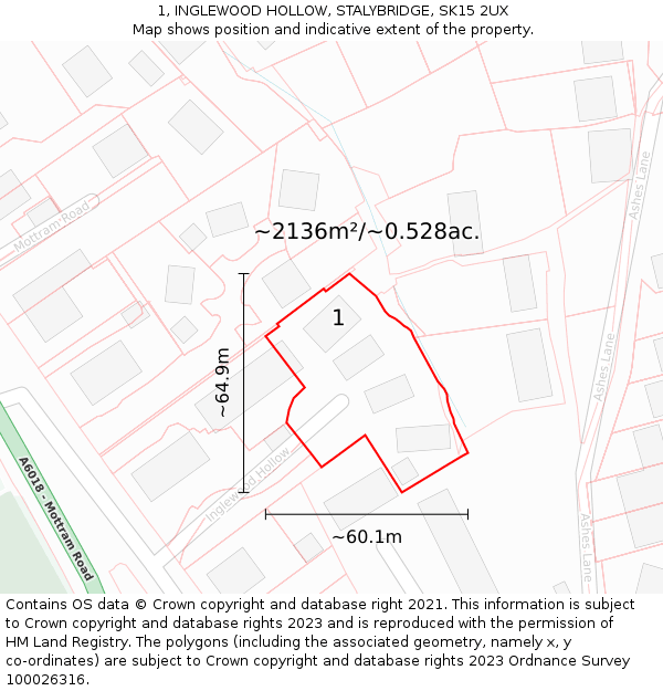 1, INGLEWOOD HOLLOW, STALYBRIDGE, SK15 2UX: Plot and title map