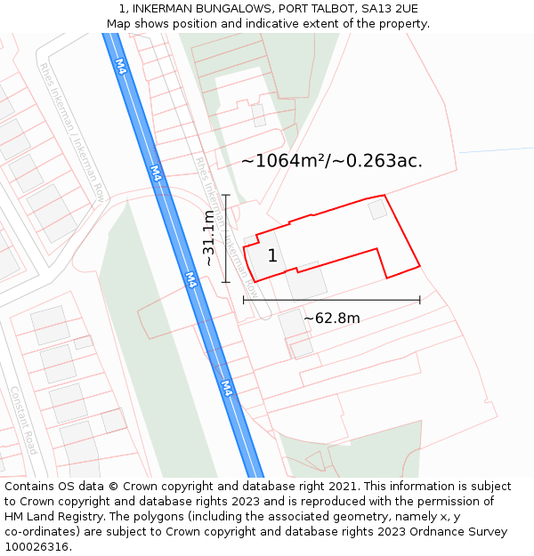 1, INKERMAN BUNGALOWS, PORT TALBOT, SA13 2UE: Plot and title map