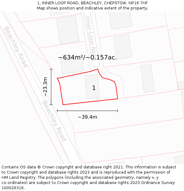 1, INNER LOOP ROAD, BEACHLEY, CHEPSTOW, NP16 7HF: Plot and title map