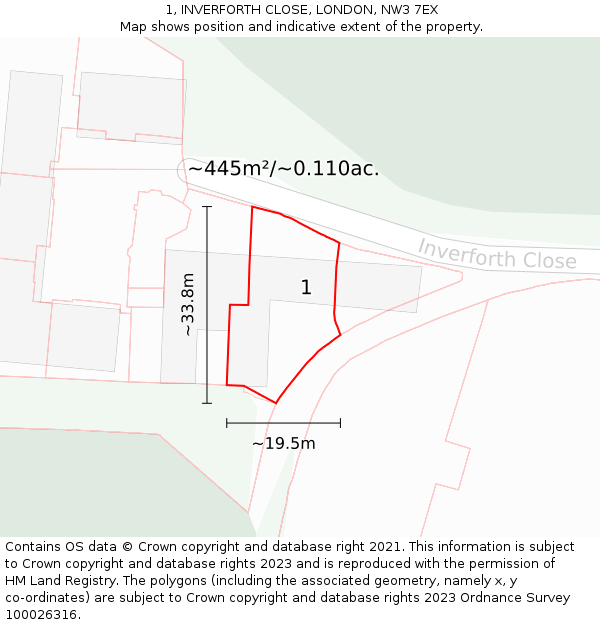 1, INVERFORTH CLOSE, LONDON, NW3 7EX: Plot and title map
