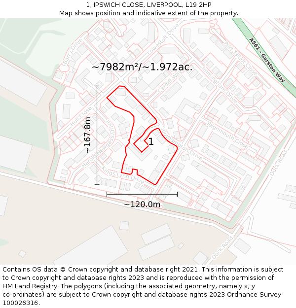1, IPSWICH CLOSE, LIVERPOOL, L19 2HP: Plot and title map