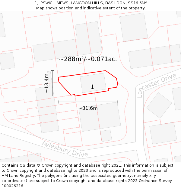 1, IPSWICH MEWS, LANGDON HILLS, BASILDON, SS16 6NY: Plot and title map