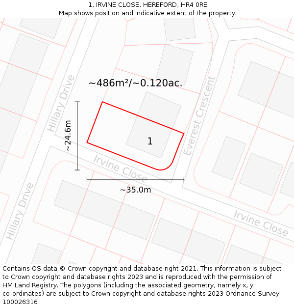 1, IRVINE CLOSE, HEREFORD, HR4 0RE: Plot and title map