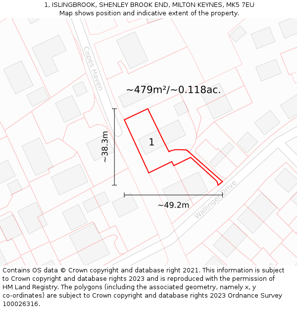 1, ISLINGBROOK, SHENLEY BROOK END, MILTON KEYNES, MK5 7EU: Plot and title map