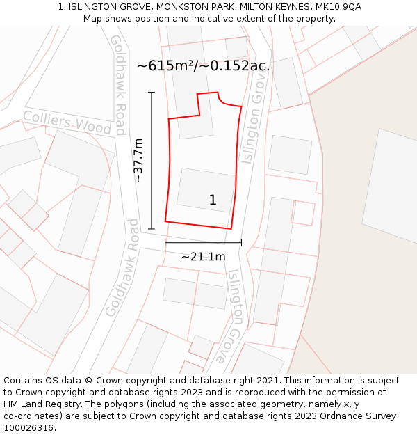 1, ISLINGTON GROVE, MONKSTON PARK, MILTON KEYNES, MK10 9QA: Plot and title map