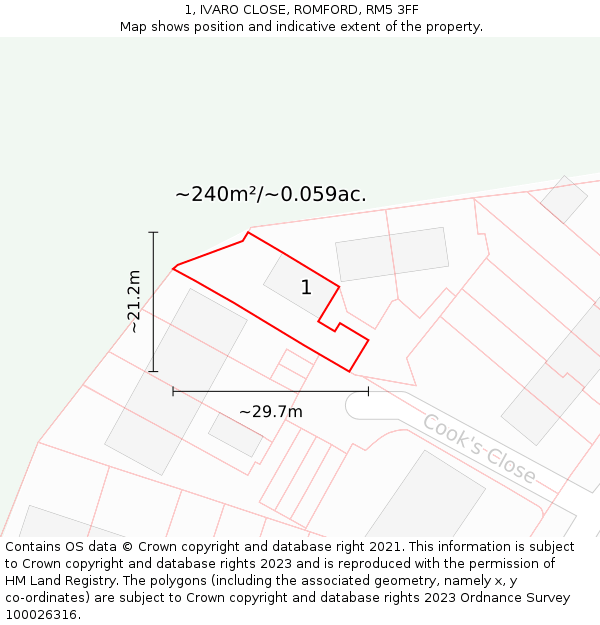 1, IVARO CLOSE, ROMFORD, RM5 3FF: Plot and title map