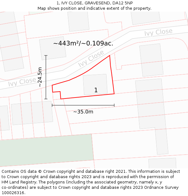 1, IVY CLOSE, GRAVESEND, DA12 5NP: Plot and title map