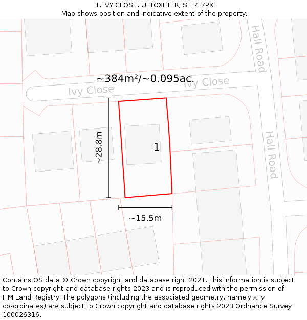 1, IVY CLOSE, UTTOXETER, ST14 7PX: Plot and title map