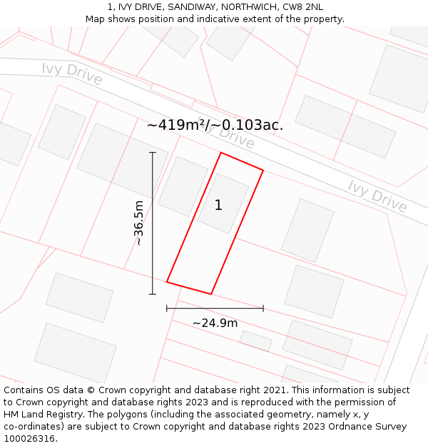 1, IVY DRIVE, SANDIWAY, NORTHWICH, CW8 2NL: Plot and title map