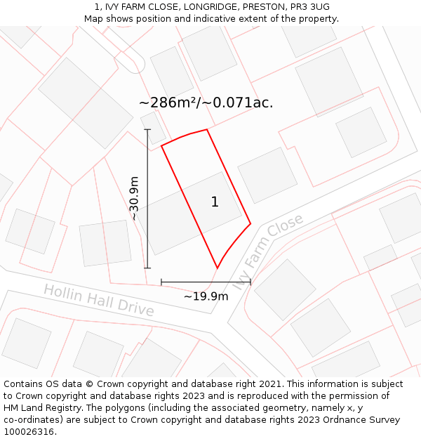 1, IVY FARM CLOSE, LONGRIDGE, PRESTON, PR3 3UG: Plot and title map