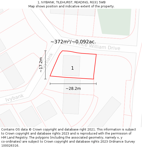 1, IVYBANK, TILEHURST, READING, RG31 5WB: Plot and title map
