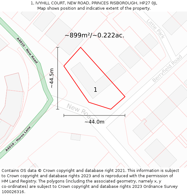 1, IVYHILL COURT, NEW ROAD, PRINCES RISBOROUGH, HP27 0JL: Plot and title map