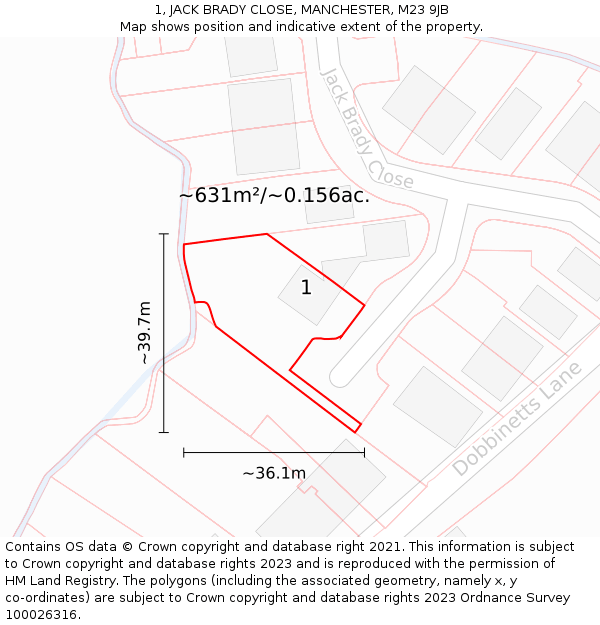 1, JACK BRADY CLOSE, MANCHESTER, M23 9JB: Plot and title map