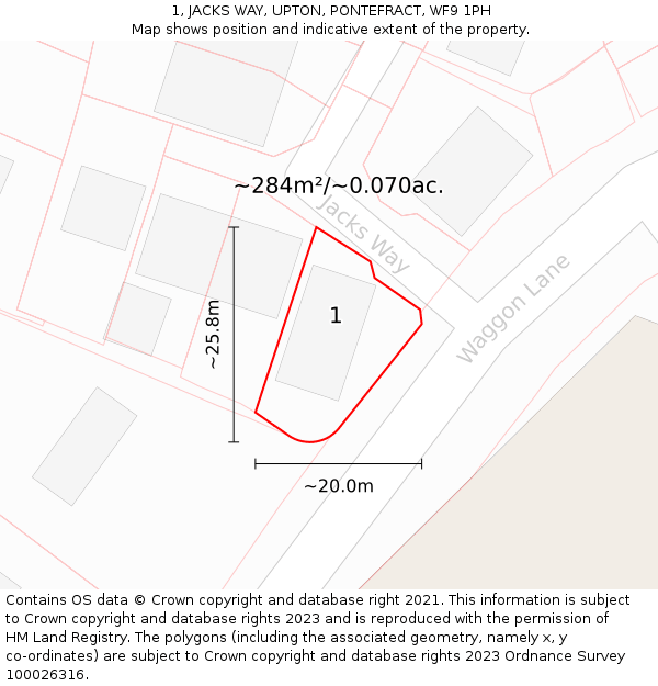 1, JACKS WAY, UPTON, PONTEFRACT, WF9 1PH: Plot and title map