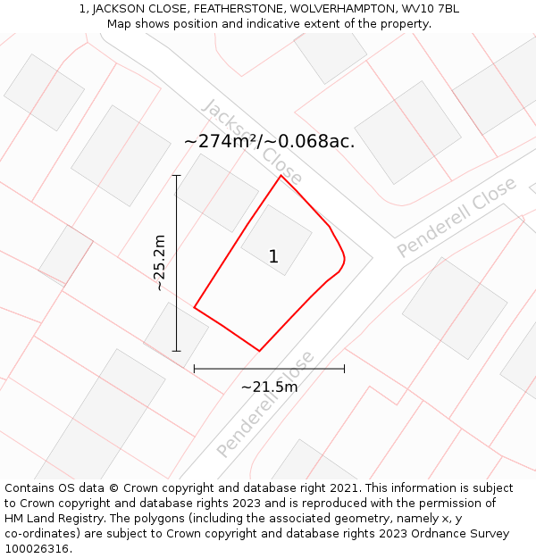 1, JACKSON CLOSE, FEATHERSTONE, WOLVERHAMPTON, WV10 7BL: Plot and title map