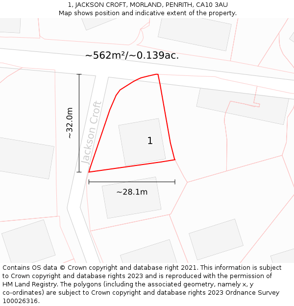 1, JACKSON CROFT, MORLAND, PENRITH, CA10 3AU: Plot and title map