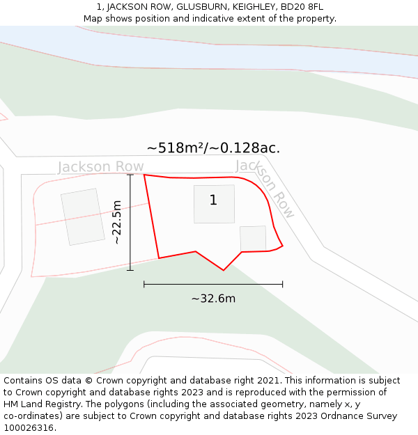 1, JACKSON ROW, GLUSBURN, KEIGHLEY, BD20 8FL: Plot and title map