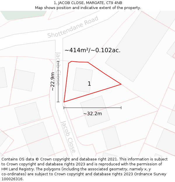 1, JACOB CLOSE, MARGATE, CT9 4NB: Plot and title map