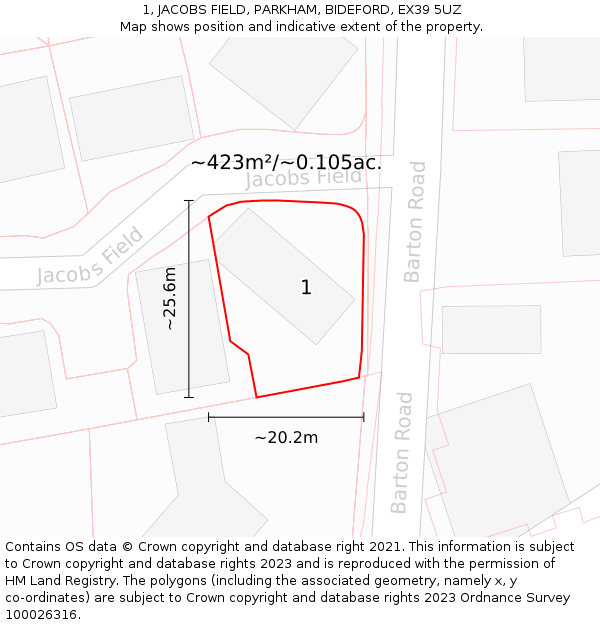 1, JACOBS FIELD, PARKHAM, BIDEFORD, EX39 5UZ: Plot and title map