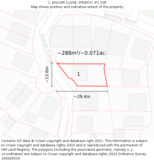 1, JAGUAR CLOSE, IPSWICH, IP1 5QF: Plot and title map
