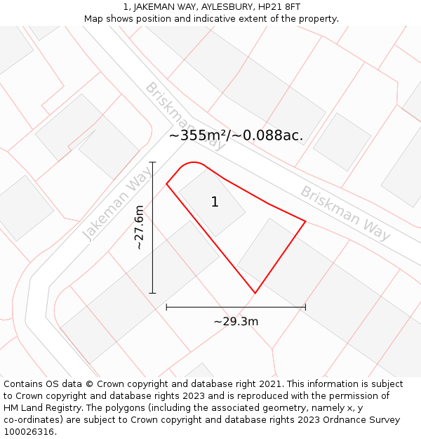 1, JAKEMAN WAY, AYLESBURY, HP21 8FT: Plot and title map