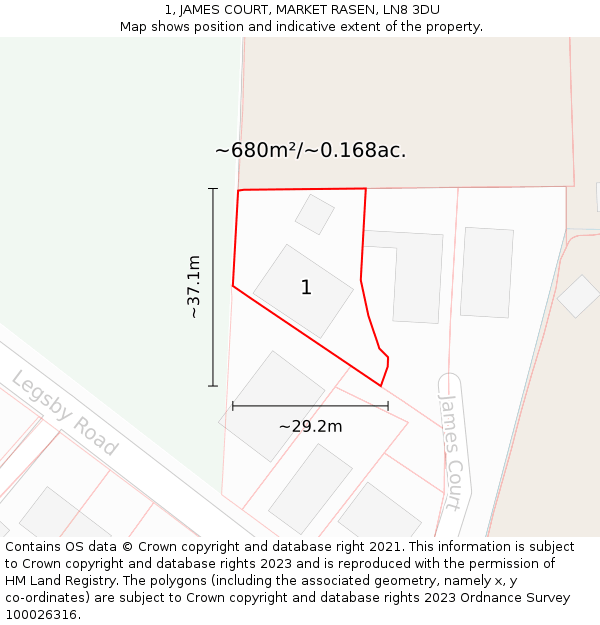 1, JAMES COURT, MARKET RASEN, LN8 3DU: Plot and title map