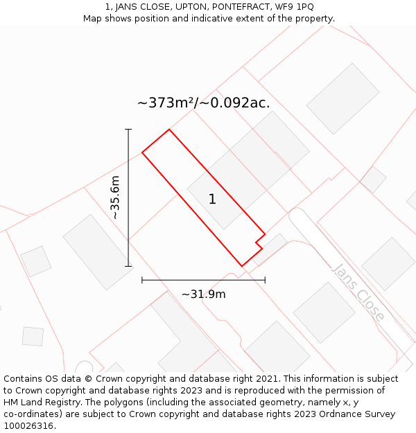 1, JANS CLOSE, UPTON, PONTEFRACT, WF9 1PQ: Plot and title map