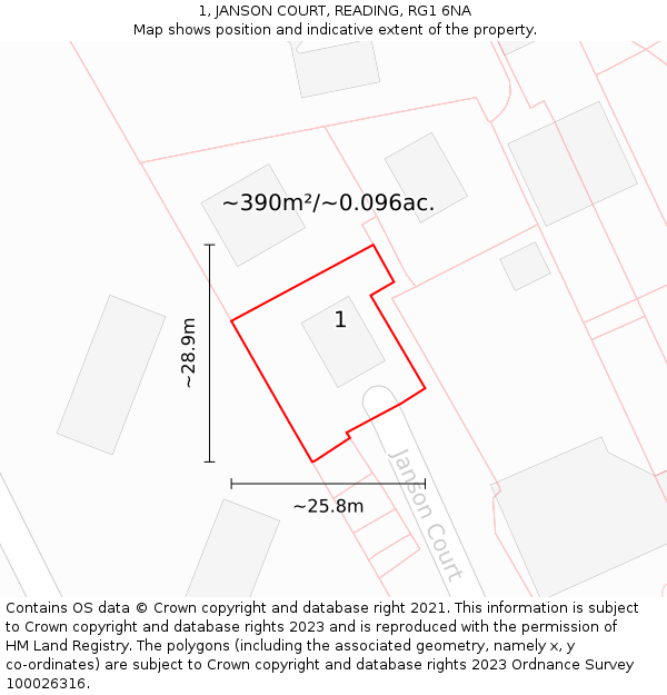1, JANSON COURT, READING, RG1 6NA: Plot and title map