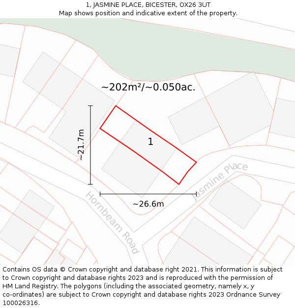 1, JASMINE PLACE, BICESTER, OX26 3UT: Plot and title map