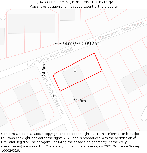 1, JAY PARK CRESCENT, KIDDERMINSTER, DY10 4JP: Plot and title map
