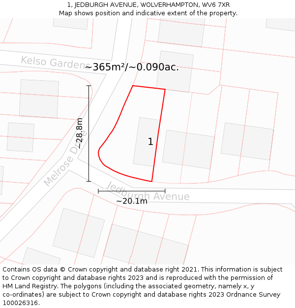 1, JEDBURGH AVENUE, WOLVERHAMPTON, WV6 7XR: Plot and title map