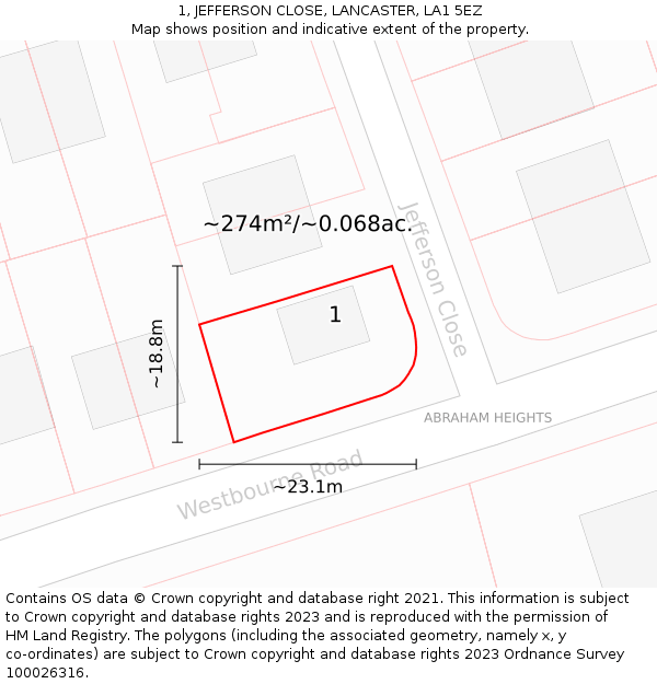 1, JEFFERSON CLOSE, LANCASTER, LA1 5EZ: Plot and title map