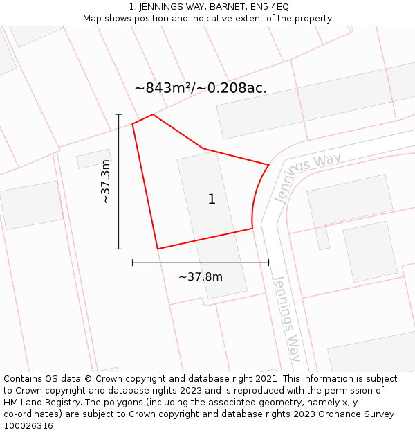 1, JENNINGS WAY, BARNET, EN5 4EQ: Plot and title map