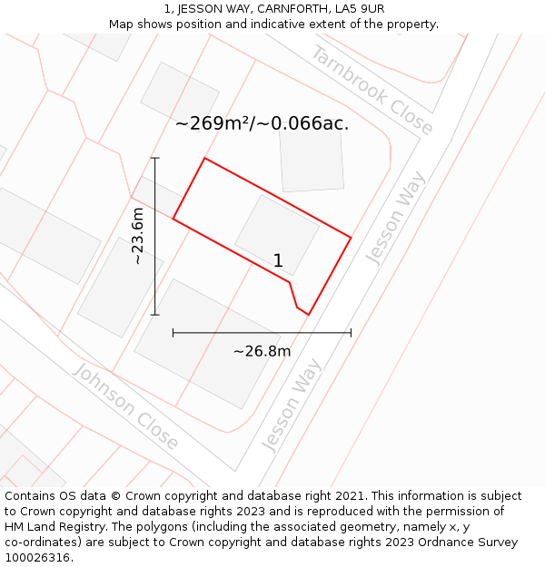 1, JESSON WAY, CARNFORTH, LA5 9UR: Plot and title map